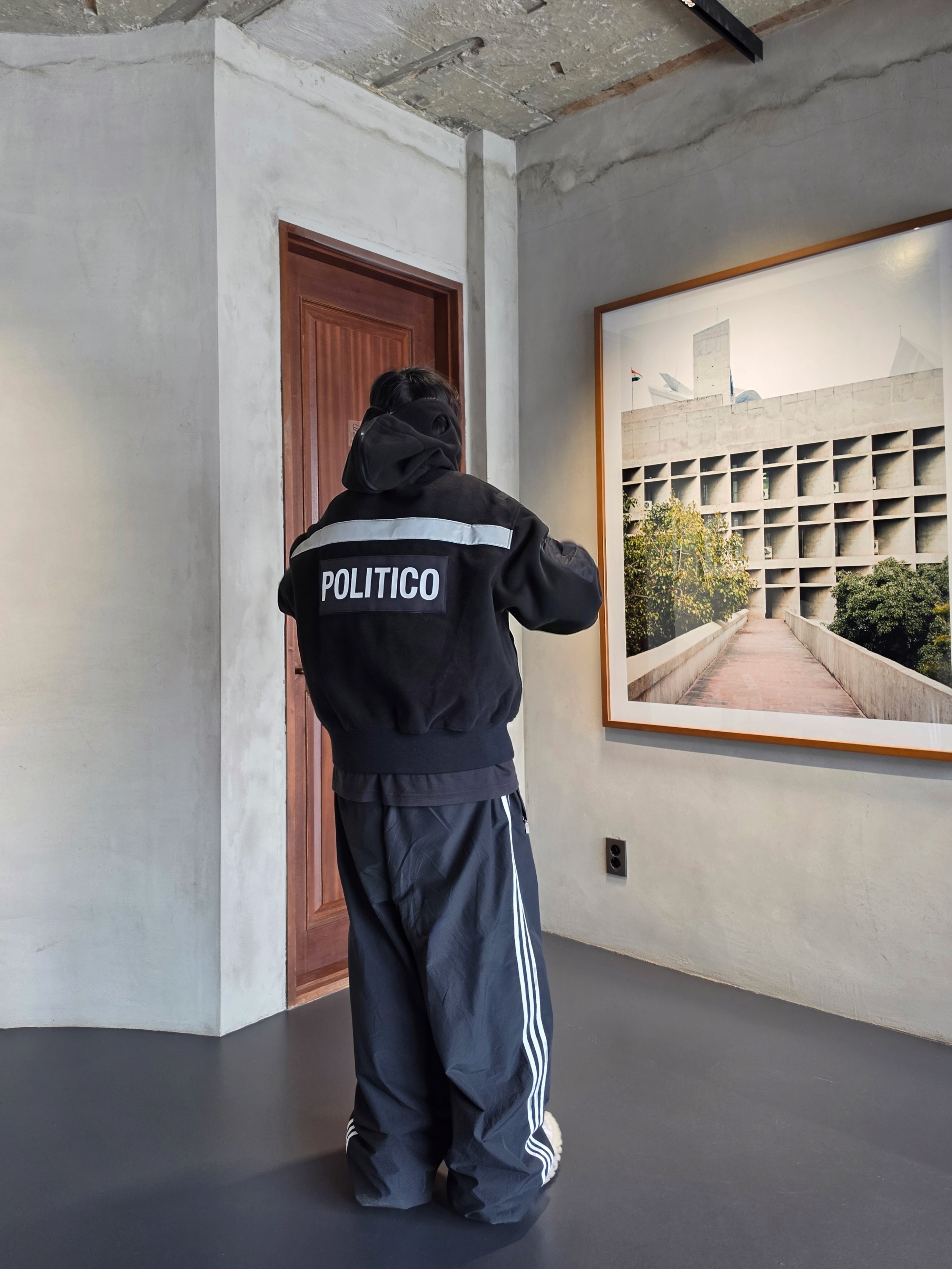 Project G/R Politico Fleece Jacket Black 착용 스타일