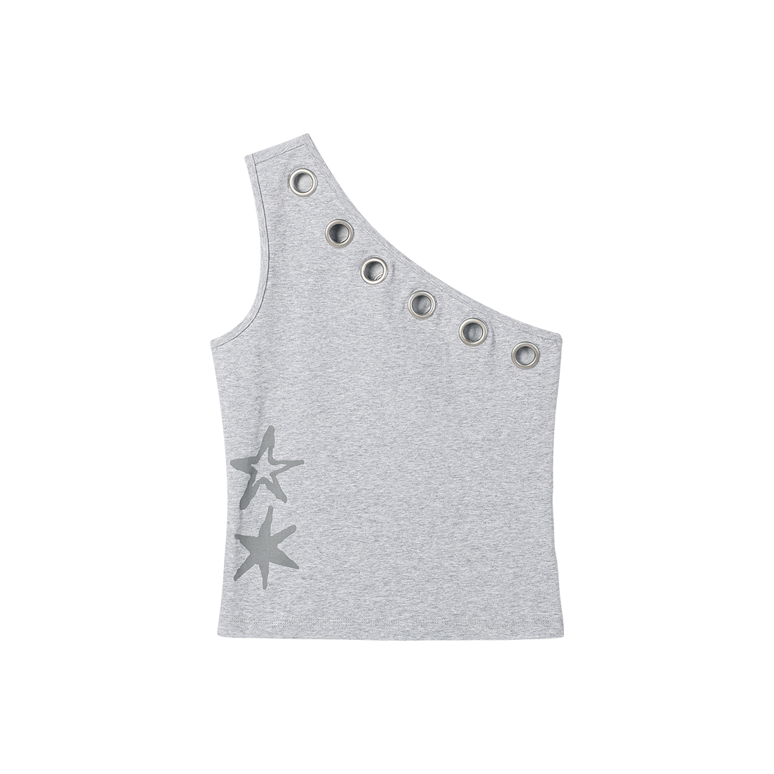 (W) 더바이닐하우스 아일렛 원숄더 슬리브리스 그레이((W) Thevinylhouse Eyelet One Shoulder Sleeveless Grey)