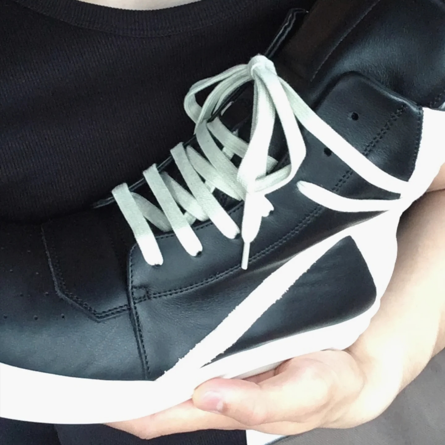Rick Owens Temple Geobasket Sneakers Black Milk 착용 스타일 - 1