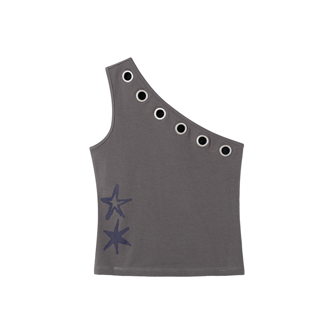 (W) 더바이닐하우스 아일렛 원숄더 슬리브리스 차콜((W) Thevinylhouse Eyelet One Shoulder Sleeveless Charcoal)