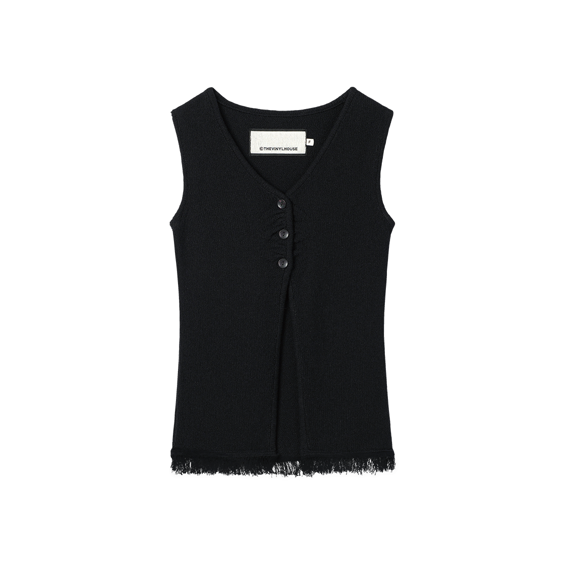 (W) 더바이닐하우스 버튼 니트 베스트 블랙((W) Thevinylhouse Button Knit Vest Black)