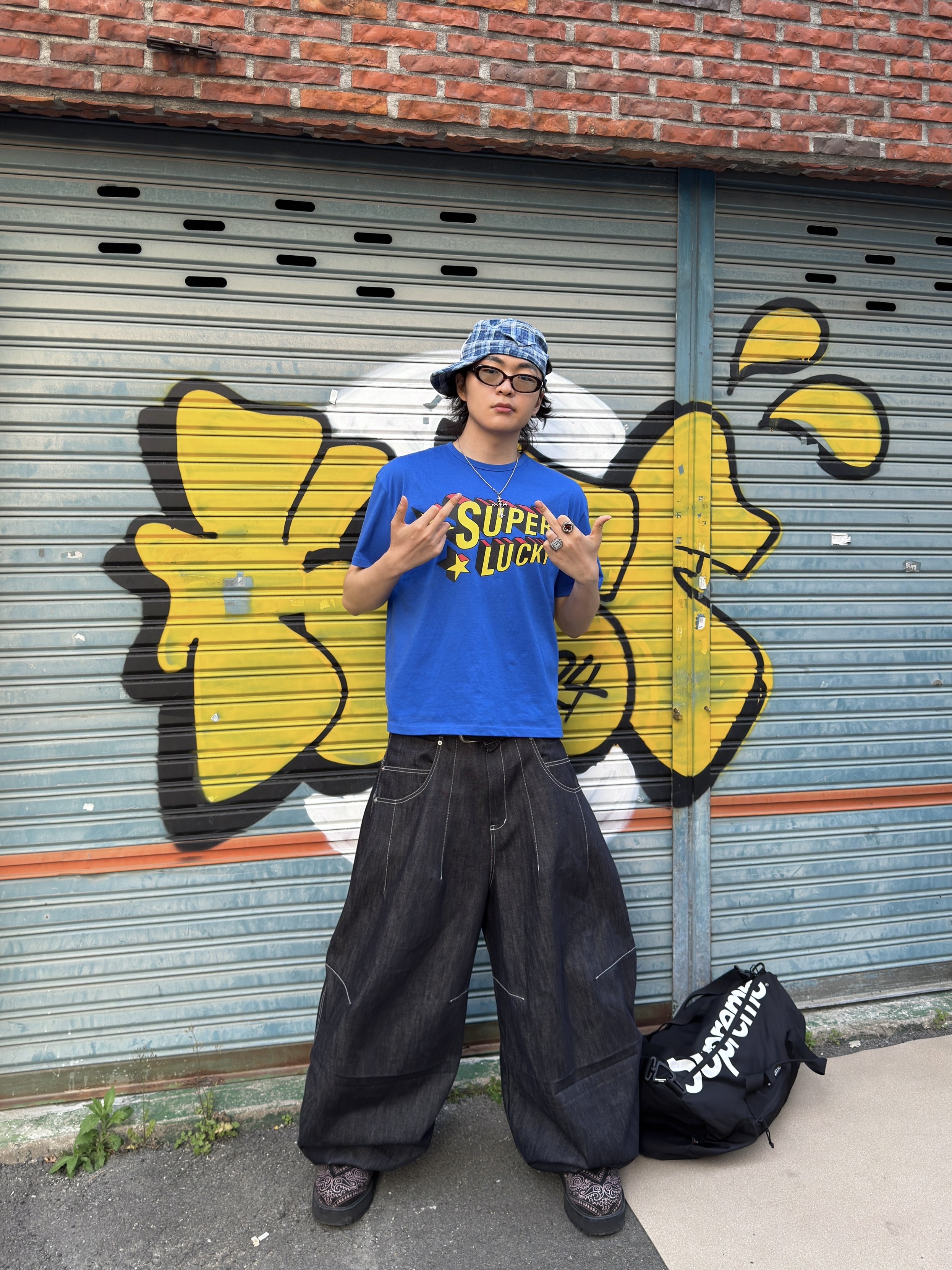 PDF Channel Strada Green Camo, I FEEL LUCKY Super Lucky T-Shirt Blue 착용 스타일 - 1