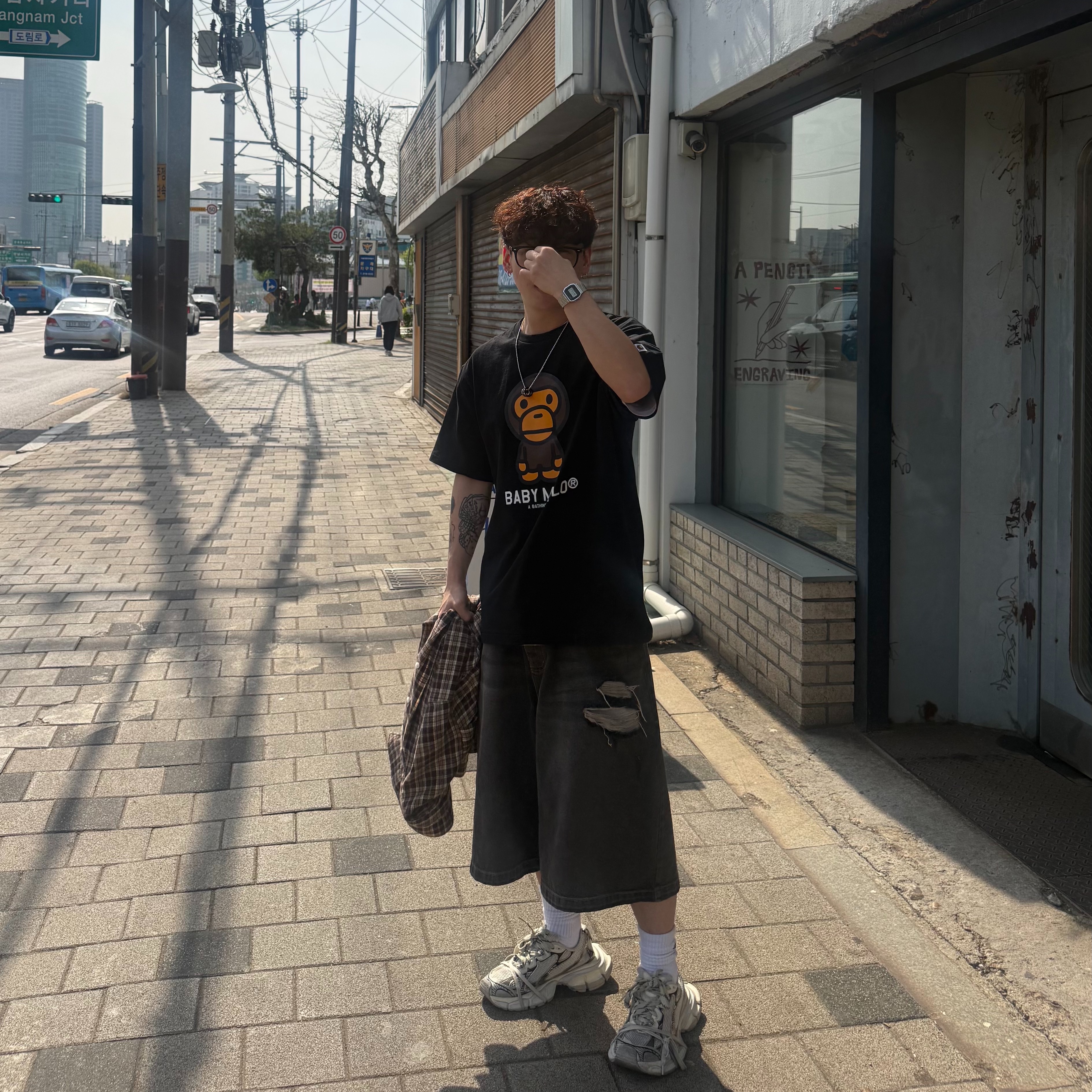 BAPE Baby Milo T-Shirt Black, Casio A-158WA-1 착용 스타일