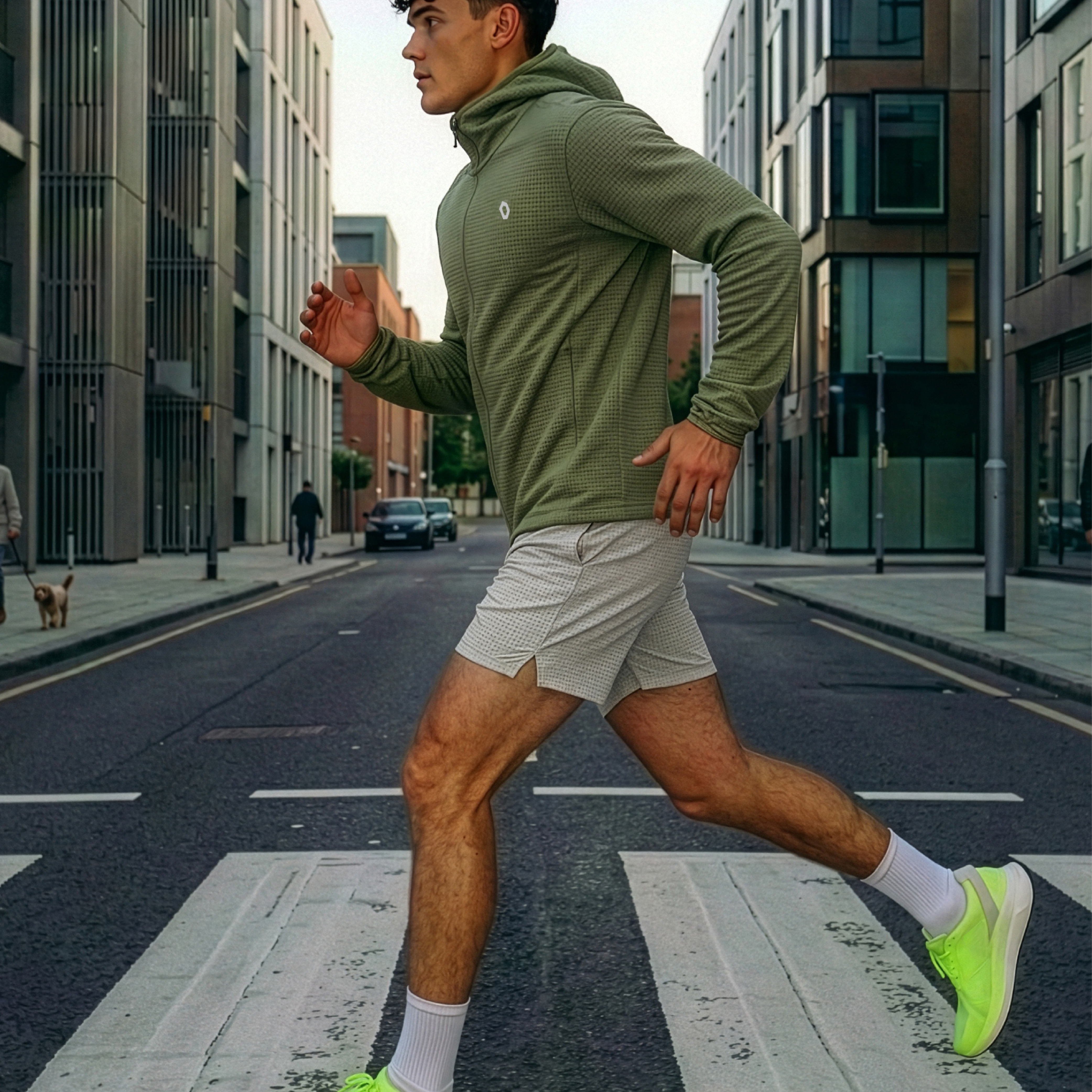 FCMM SPORT Comfort Waffle Hood Zip-Up Jacket Sage Green 착용 스타일 - 1