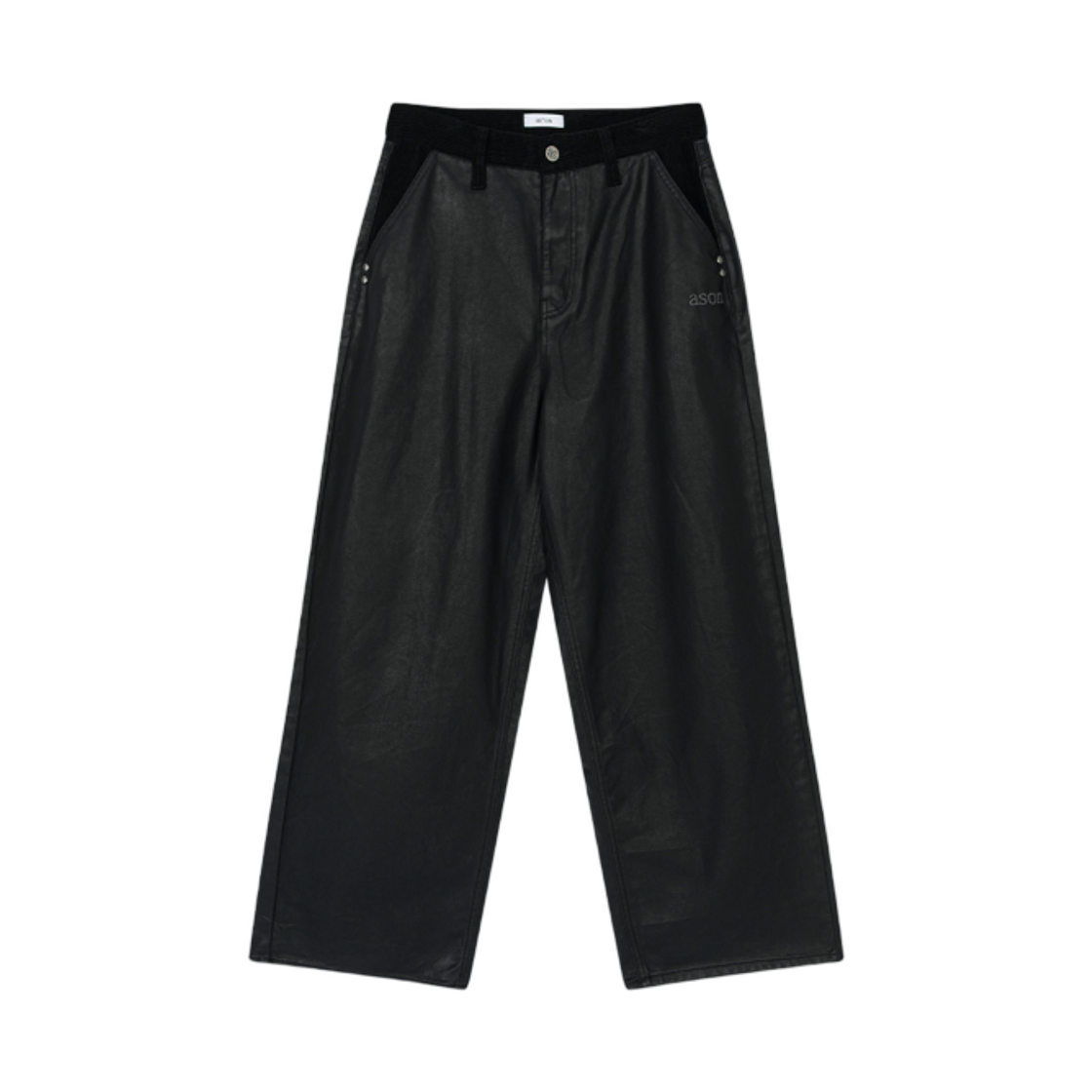 (W) 애즈온 테스 레더 믹스 코듀로이 팬츠 차콜((W) Ason Tess Leather Mix Corduroy Pants Charcoal)