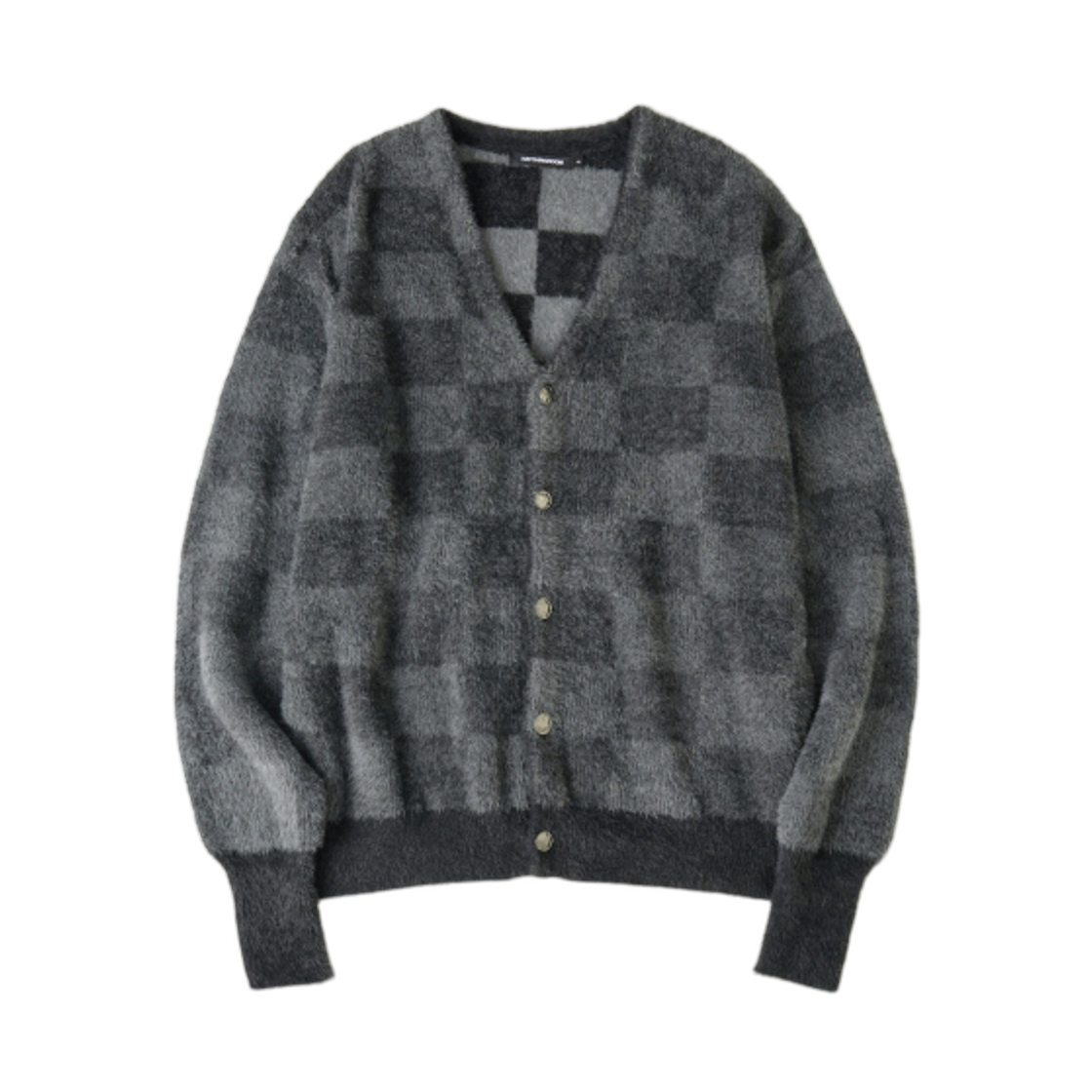 해칭룸 헤어리 가디건 체커보드 차콜 그레이(Hatchingroom Hairy Cardigan Checkerboard Charcoal Grey)