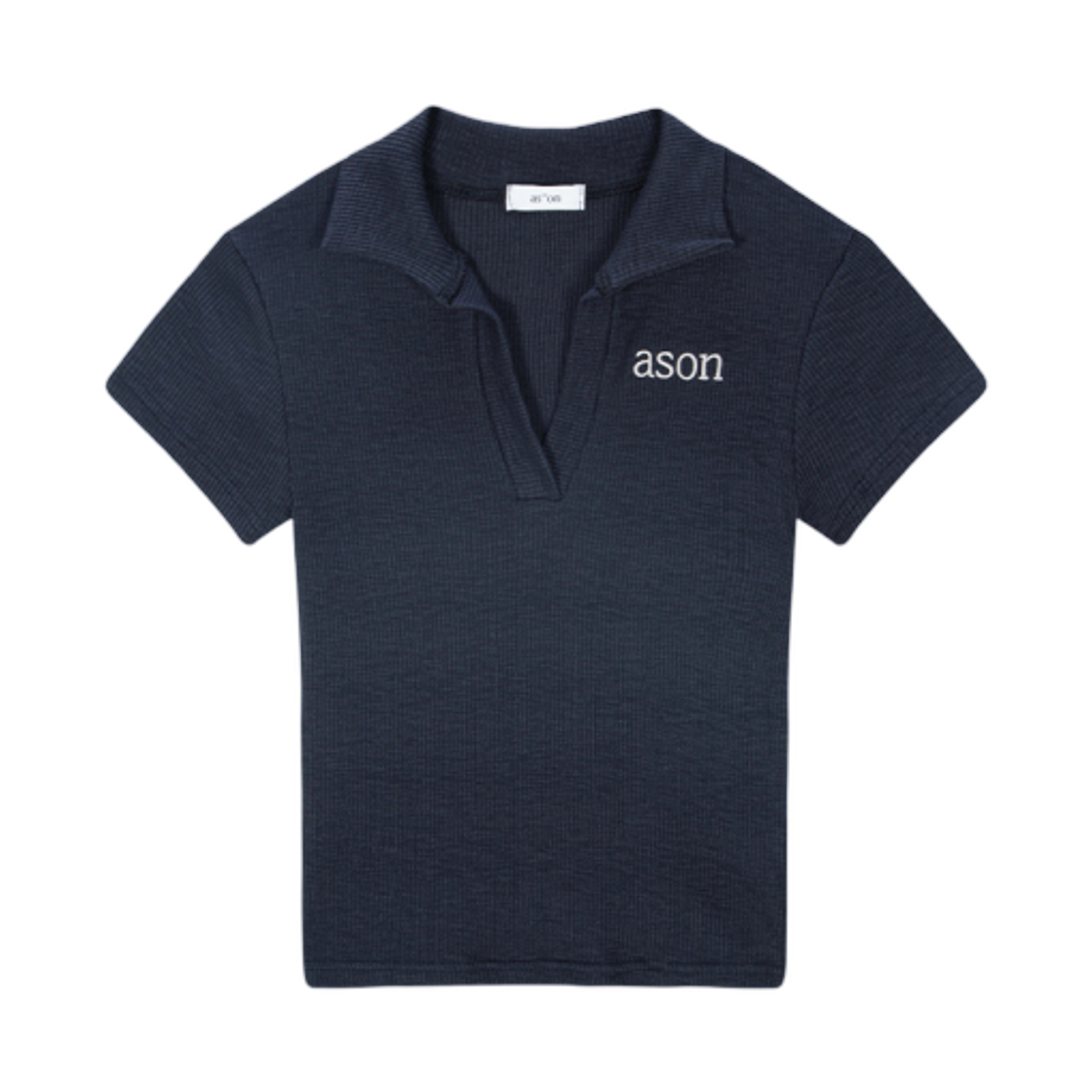 (W) 애즈온 하프 아이비 칼라 티셔츠 네이비((W) Ason Half Ivy Collar T-Shirt Navy)