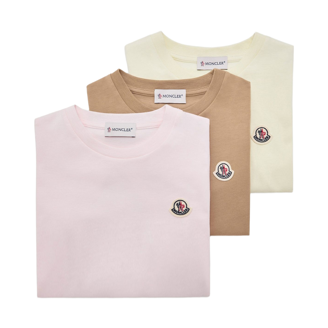 L1-954-8C00034-89AT9-3P5 (Kids) Moncler Logo Patch Cotton T-Shirt Pink Yellow (3 Pack) - 26SS