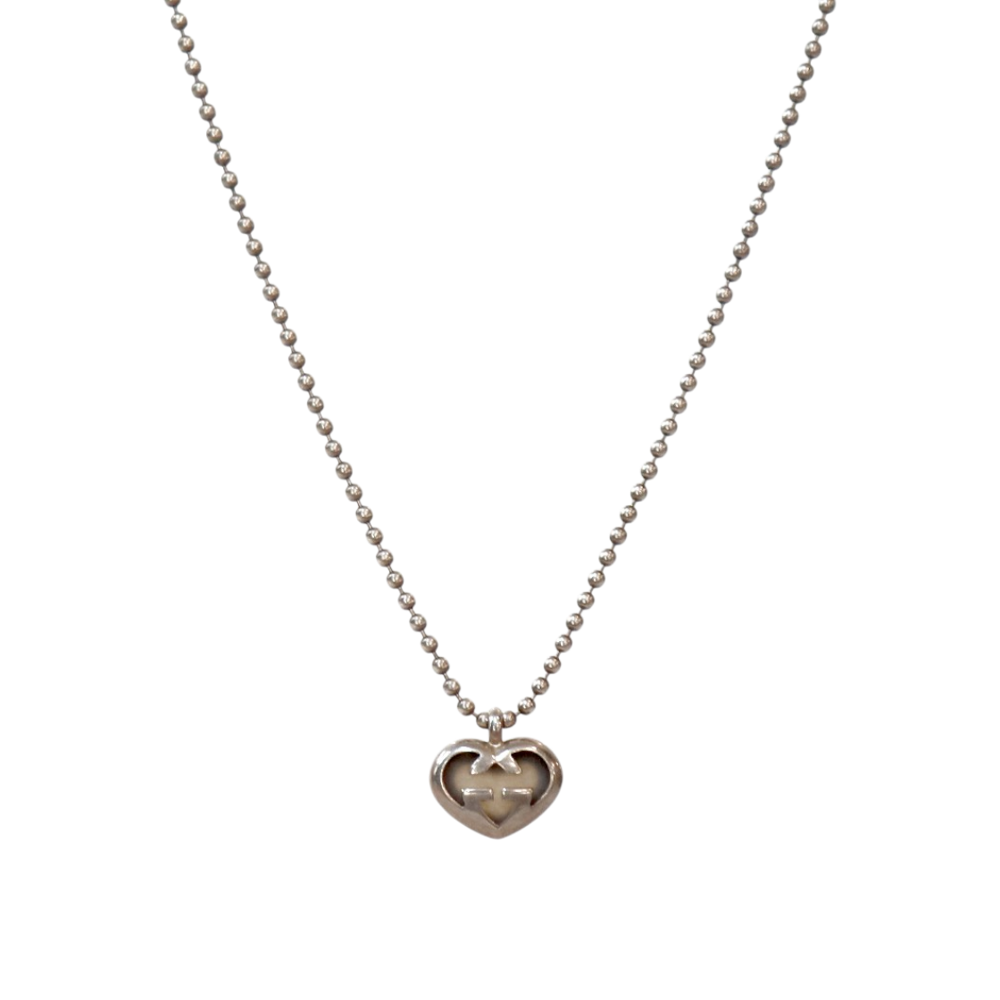 ITM93J6IUS9Q Gucci Heart Interlocking G Silver Necklace A-B56807