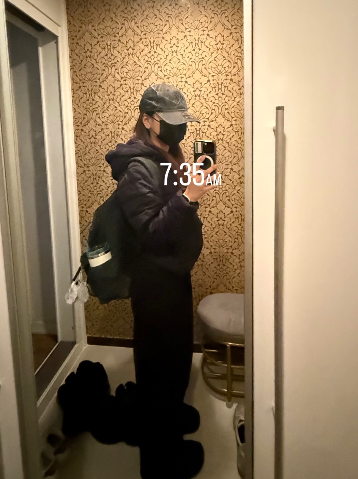 Stussy Canvas Backpack Washed Black 착용 스타일 - 2