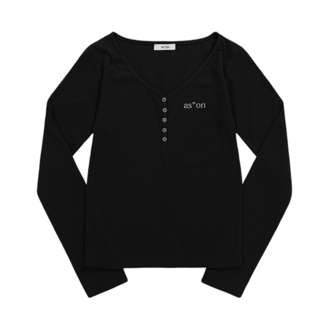 (W) 애즈온 위시 립드 버튼 티셔츠 블랙((W) Ason Wish Ribbed Button T-Shirt Black)