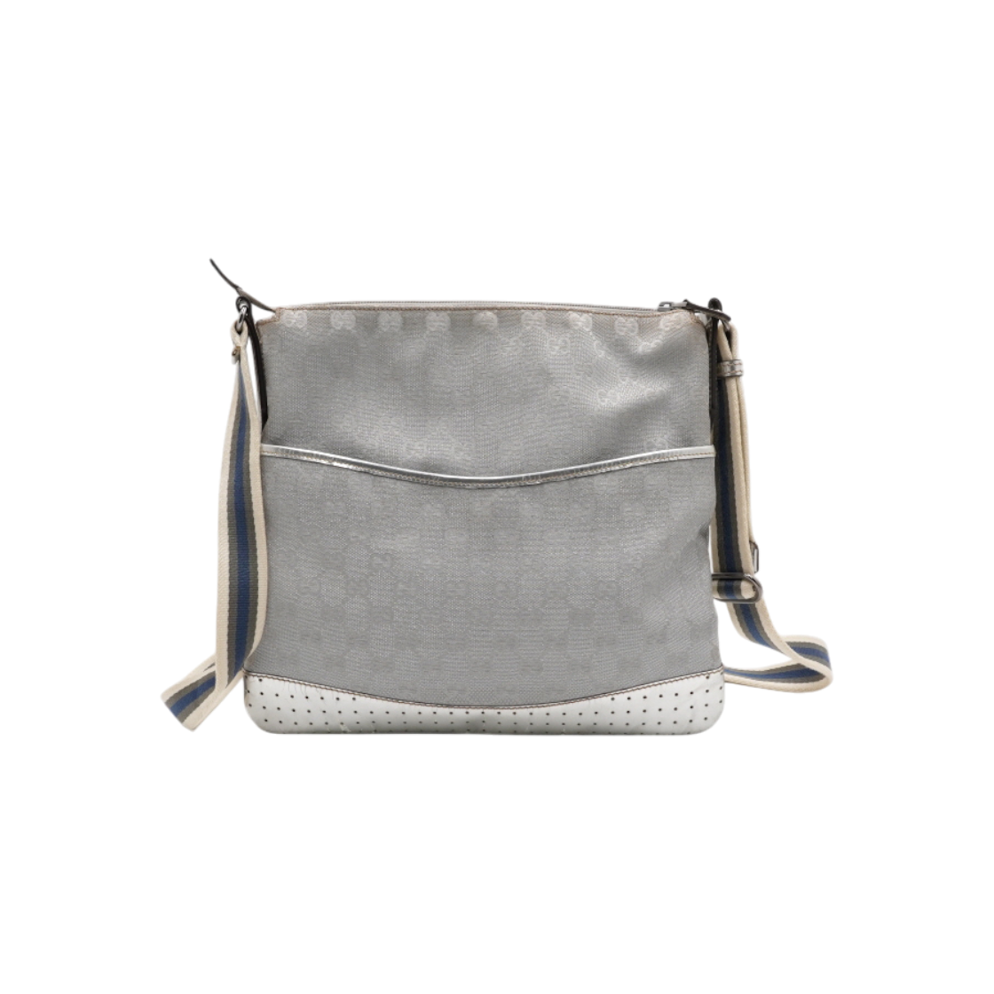 ITG5JGRRLIMP Gucci 145857 Silver Metallic Leather GG Logo Canvas Shoulder & Crossbody Bag
