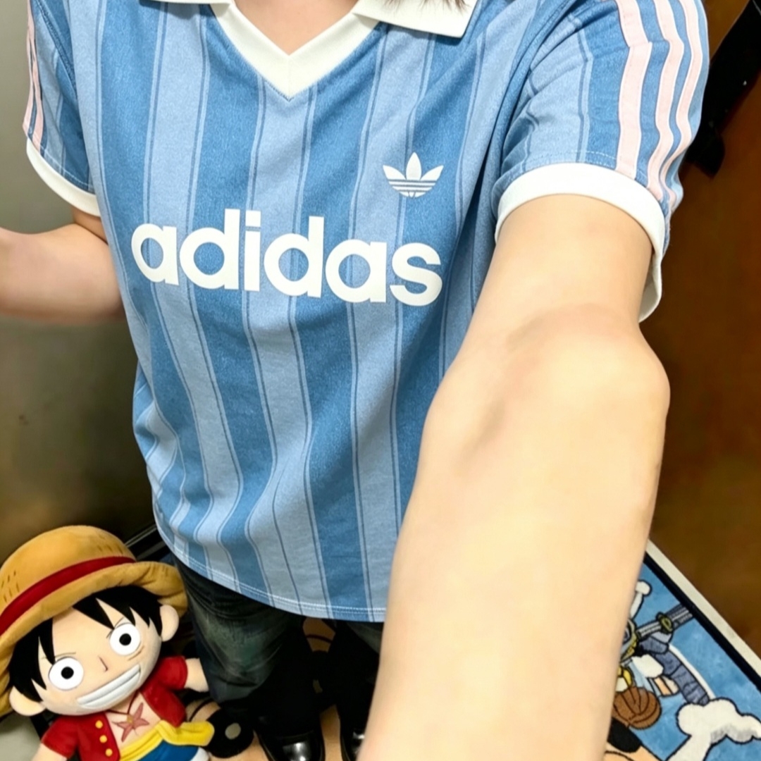 (W) Adidas Originals Denim Football Jersey Indigo Denim - KR Sizing 착용 스타일 - 1