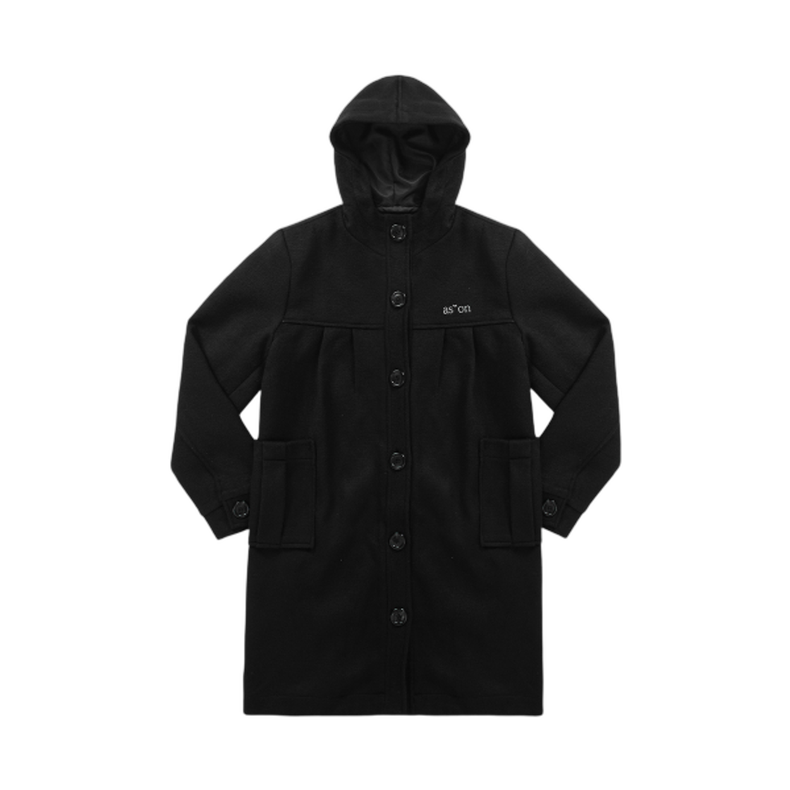 (W) 애즈온 알로 후드 롱 코트 블랙((W) Ason Allo Hoodie Long Coat Black)
