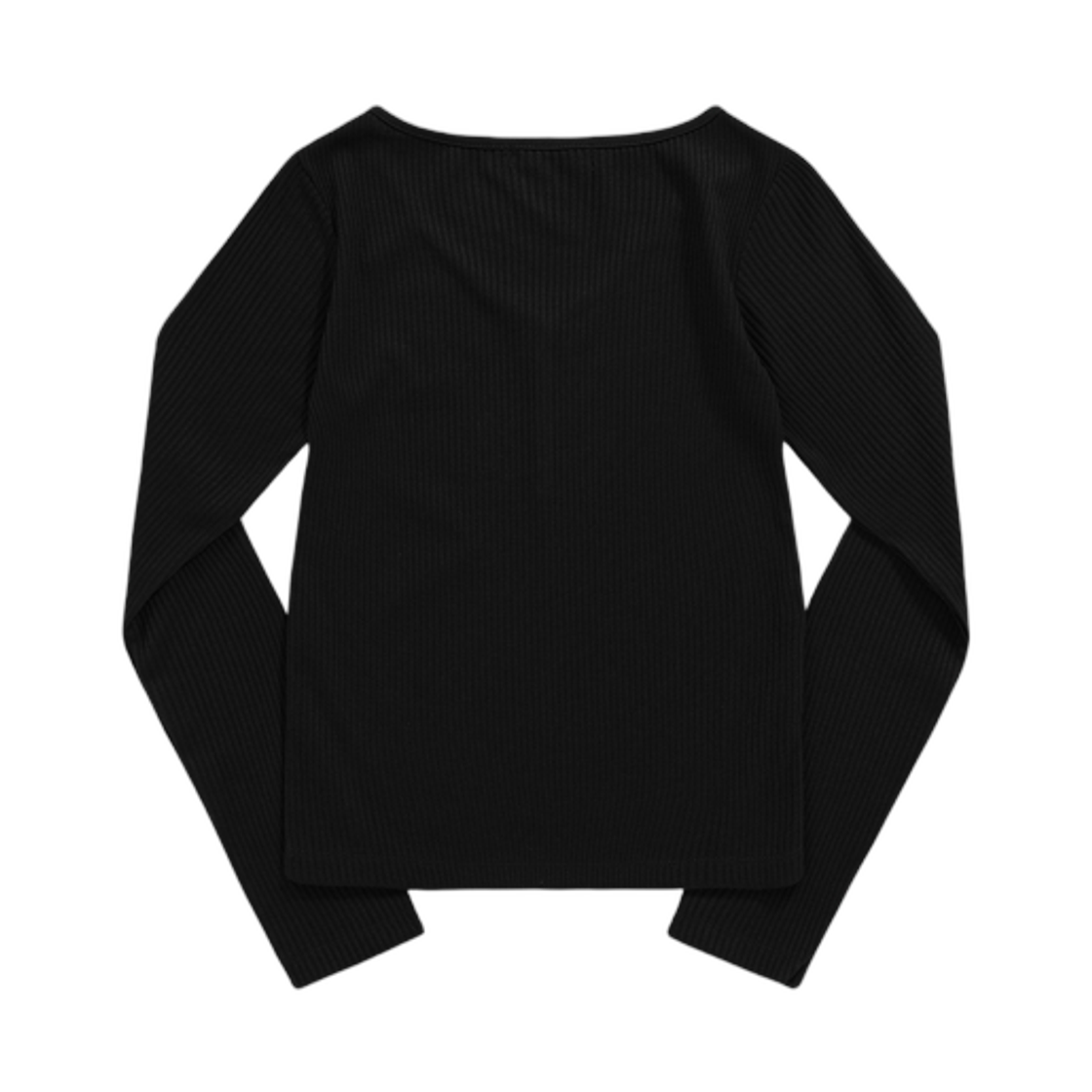 (W) 애즈온 위시 립드 버튼 티셔츠 블랙((W) Ason Wish Ribbed Button T-Shirt Black) - 2