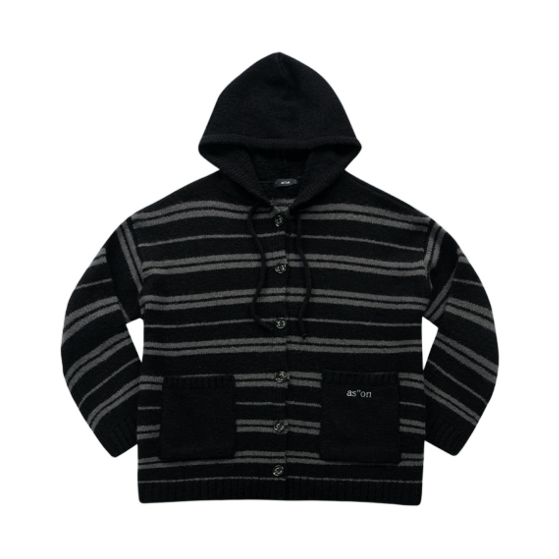 (W) 애즈온 베라 스트라이프 후드 가디건 블랙((W) Ason Bera Stripe Hoodie Cardigan Black) - 1