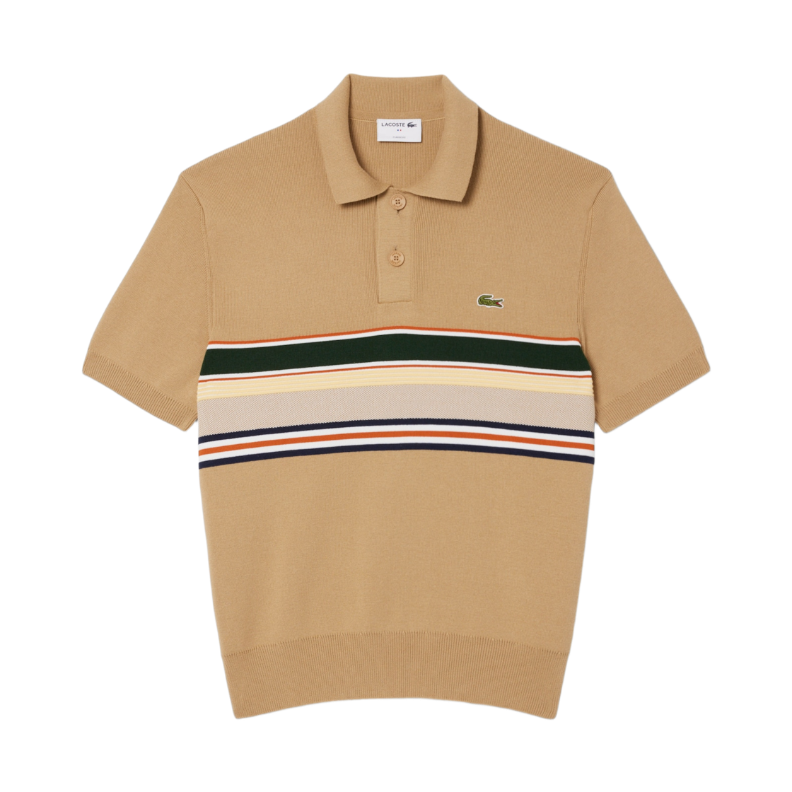 라코스테 메이드 인 프랑스 스트라이프 폴로 칼라 스웨터 베이지 화이트(Lacoste Made in France Striped Polo Collar Sweater Beige White)