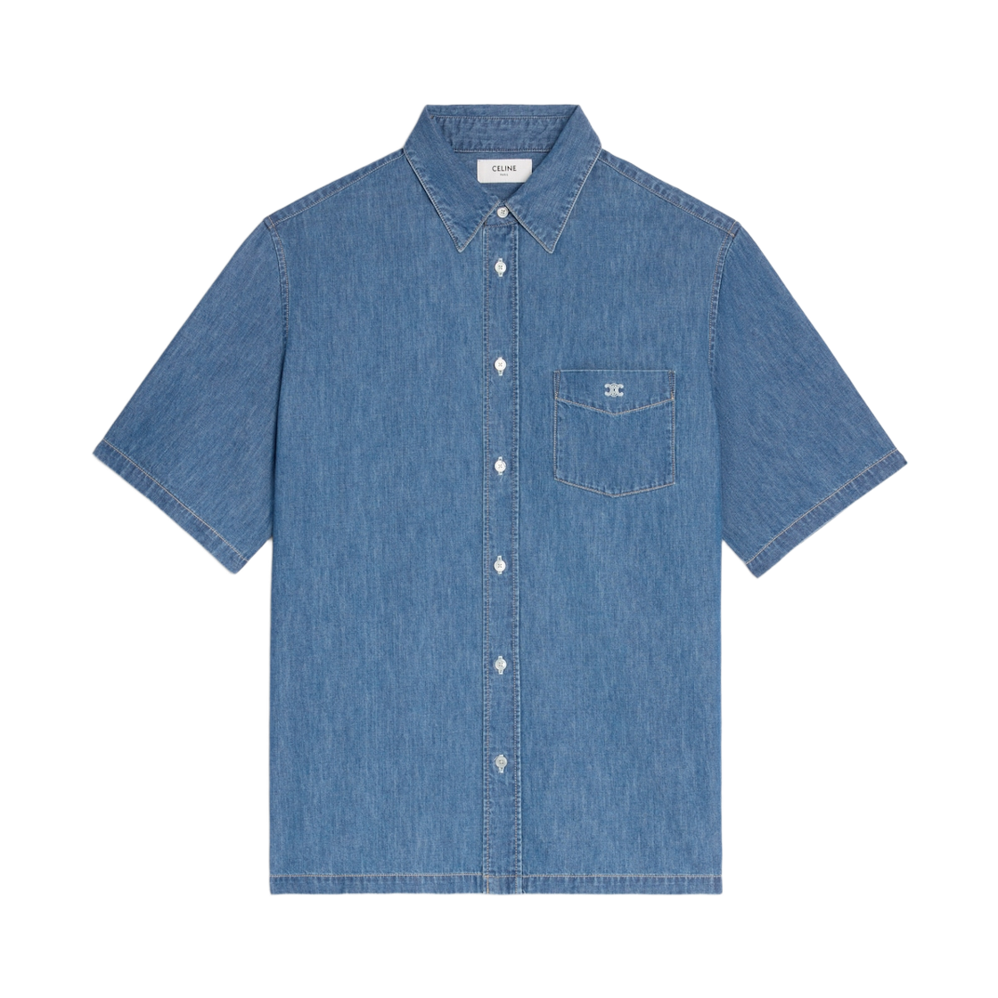 RC0D7208I-07UO Celine Cotton Denim Short Sleeved Shirt Union Ocean Wash