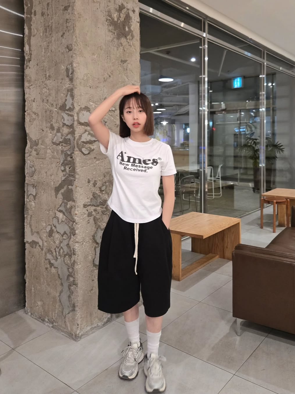 Knitted Bermuda Traning Half Pants Black 착용 스타일 - 1