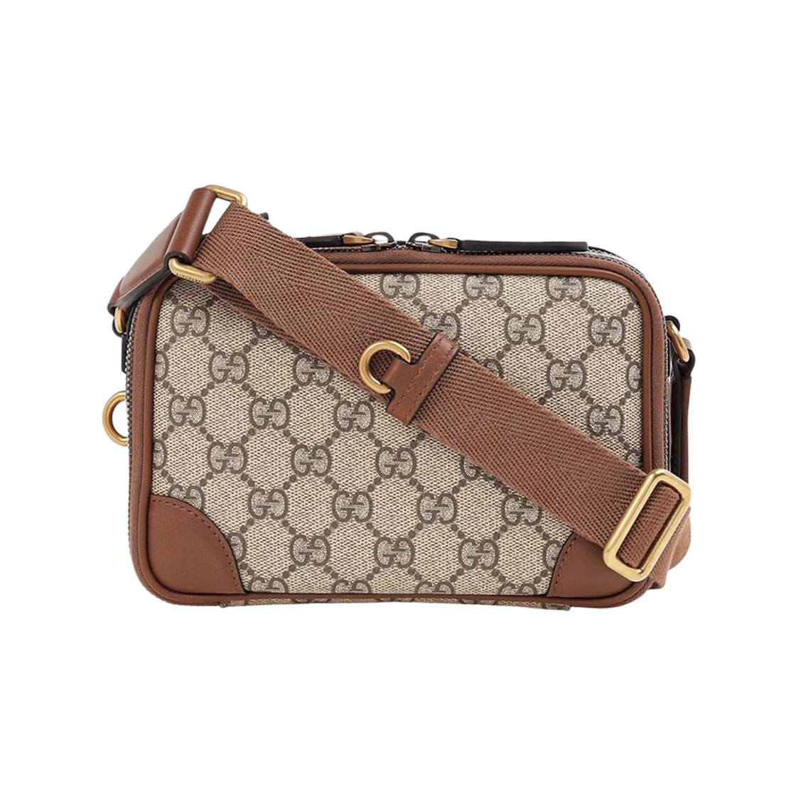 821217-FAED3-9786 Gucci GG Emblem Super Mini Bag Beige Dark Brown