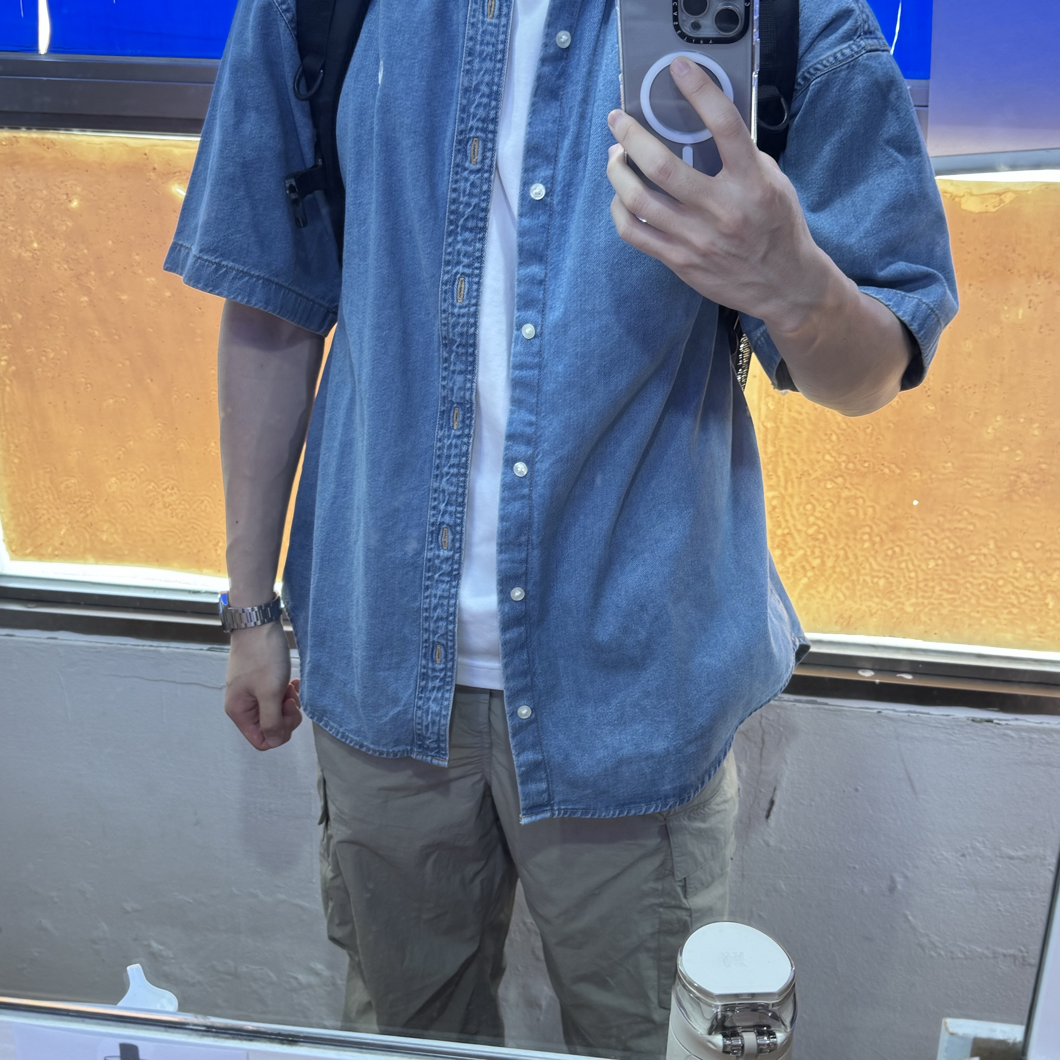 Carhartt WIP S/S Lucas Shirt Blue Bleached 착용 스타일 - 1