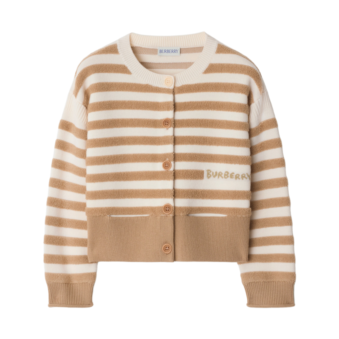 8109484 (Kids) Burberry Striped Wool Cardigan Sand Beige