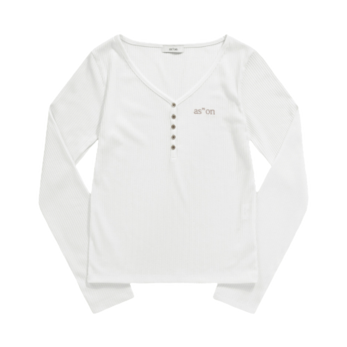 (W) 애즈온 위시 립드 버튼 티셔츠 아이보리((W) Ason Wish Ribbed Button T-Shirt Ivory)