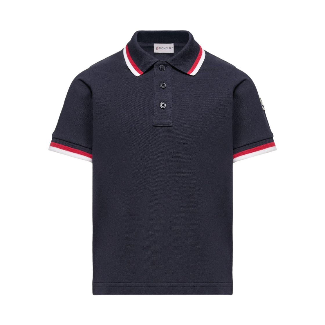L1-954-8A00003-8496W-778 (Kids) Moncler Tricolour Trimmed Cotton Polo Shirt Navy Blue - 26SS