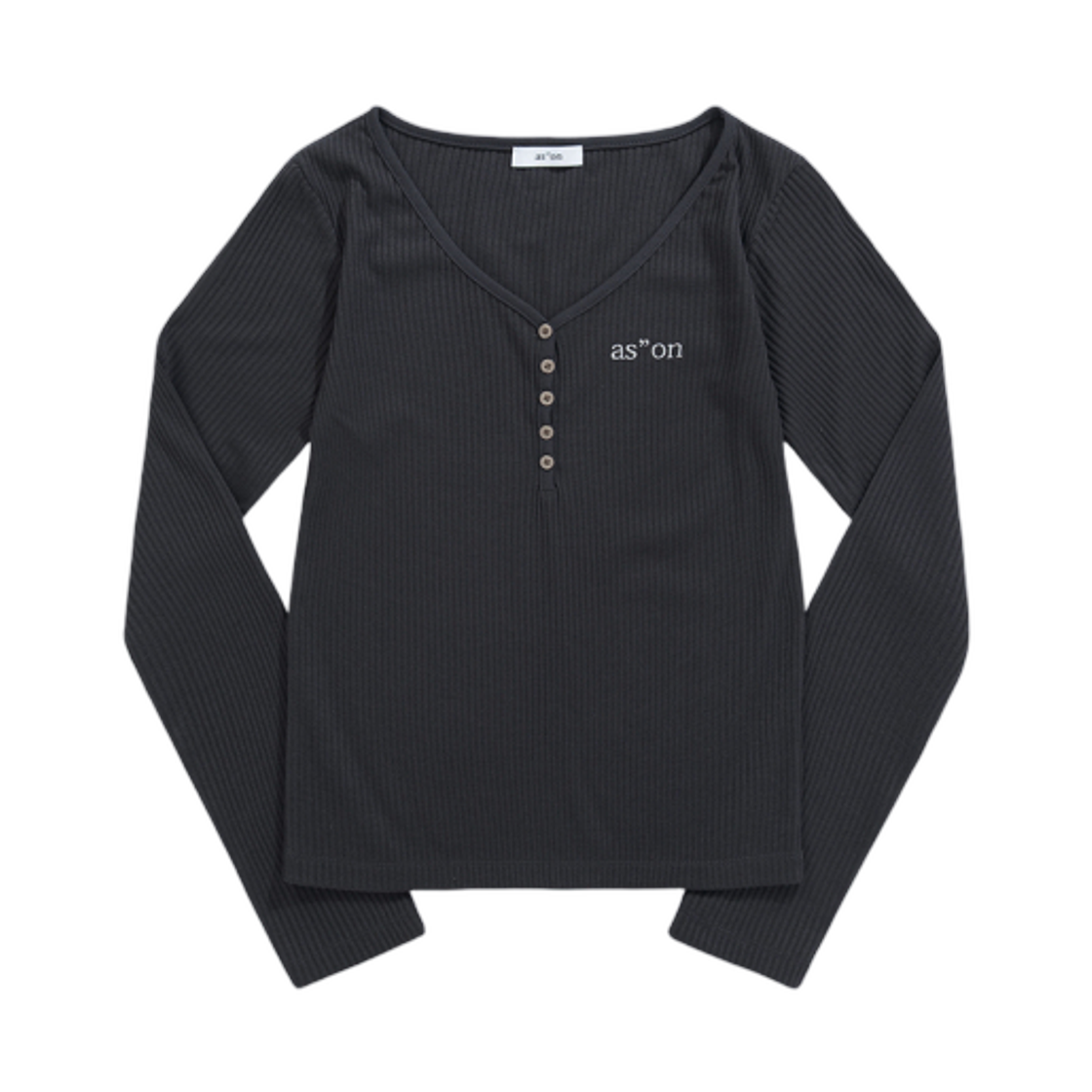 (W) 애즈온 위시 립드 버튼 티셔츠 차콜((W) Ason Wish Ribbed Button T-Shirt Charcoal)