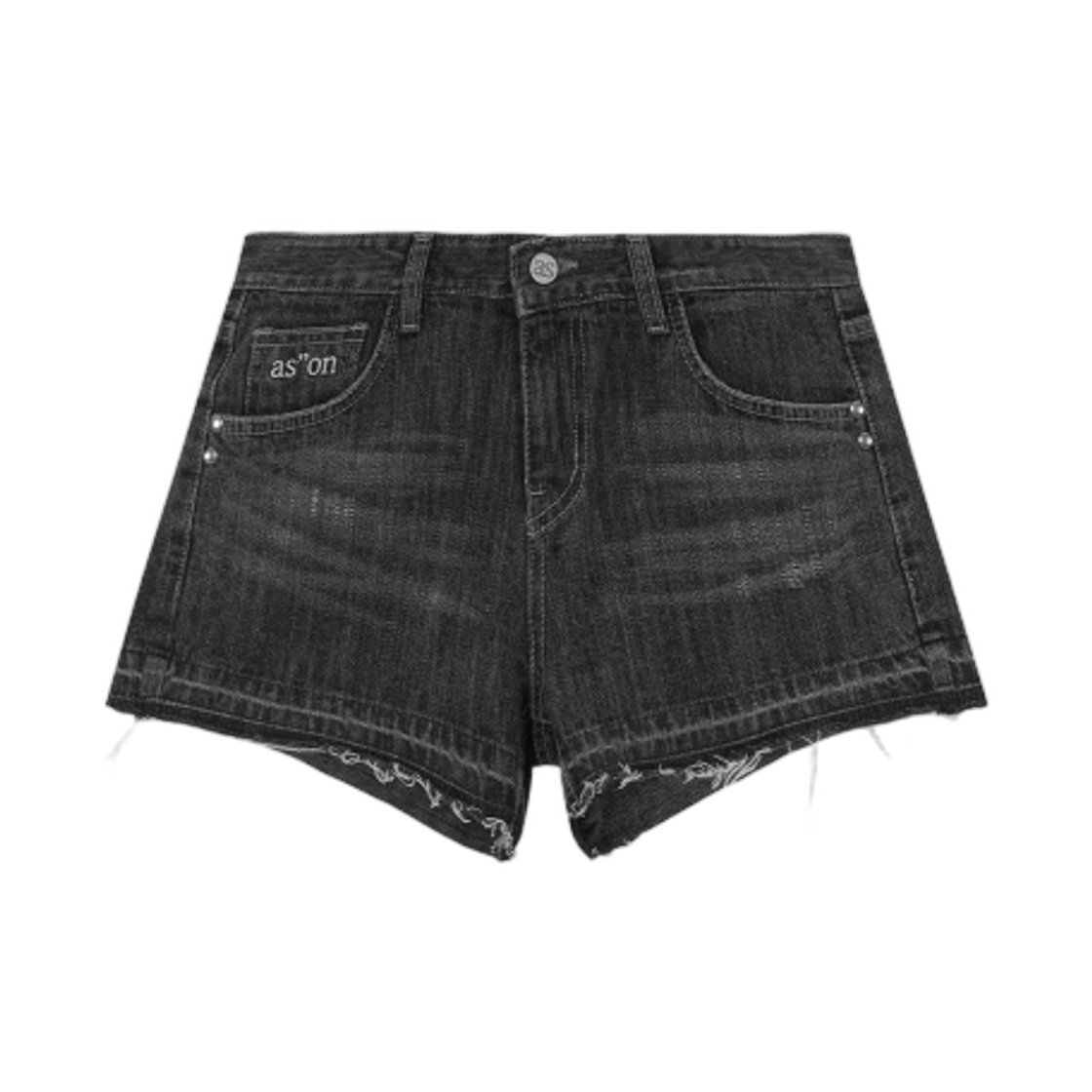 (W) 애즈온 폴드 데님 숏 팬츠 블랙((W) Ason Fold Denim Short Pants Black)