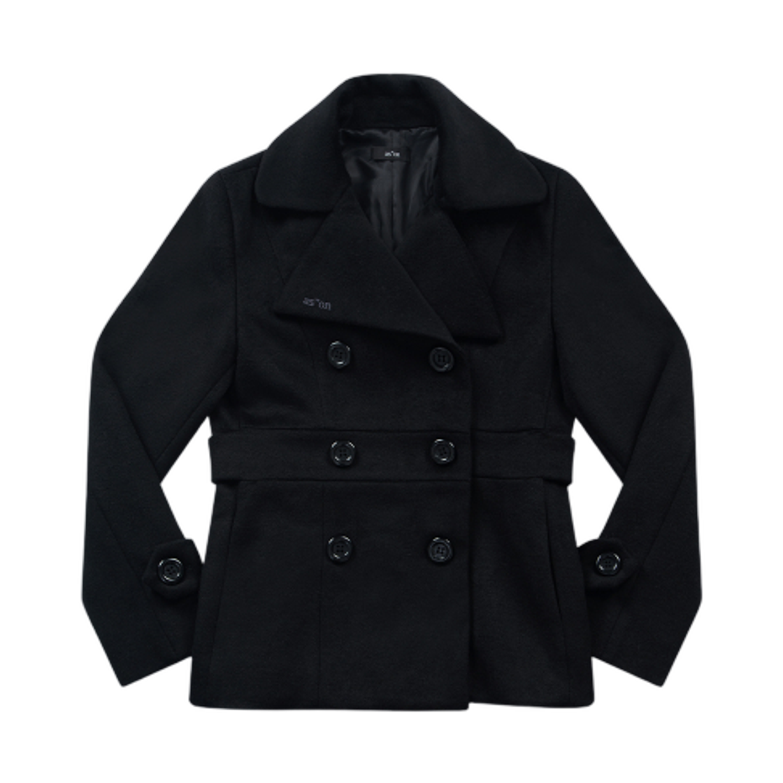 (W) 애즈온 포이 버튼 숏 코트 블랙((W) Ason Foy Button Short Coat Black)
