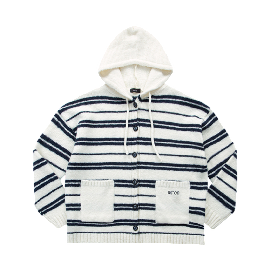 P0000CRC (W) Ason Bera Stripe Hoodie Cardigan White