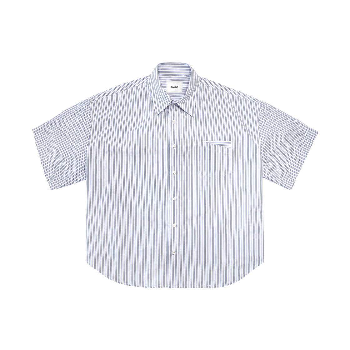 카미엔 박스 스트라이프 하프 셔츠 블루(Kamien Box Stripe Half Shirt Blue)