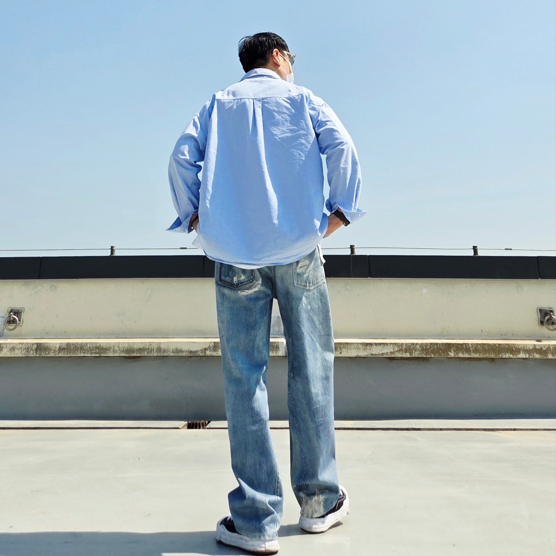 Our Legacy Third Cut Digital Denim Print, Maison Mihara Yasuhiro Hank OG Sole Canvas Low-top Sneakers Black 착용 스타일 - 4