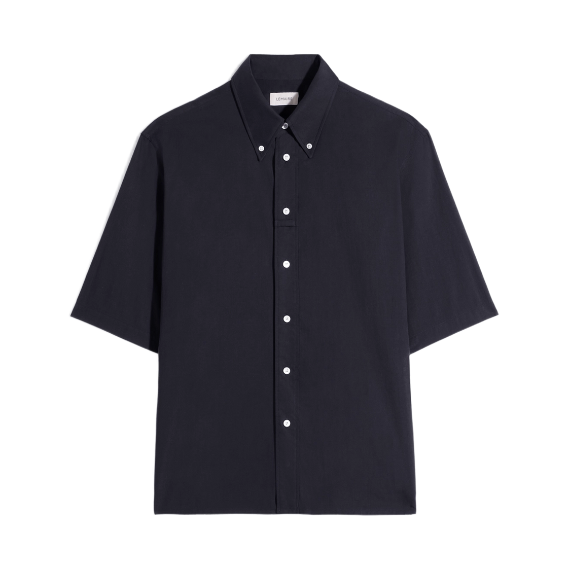 SH1249-LF1389-998 Lemaire Short Sleeve Shirt in Washed Cotton Muslin Squid Ink