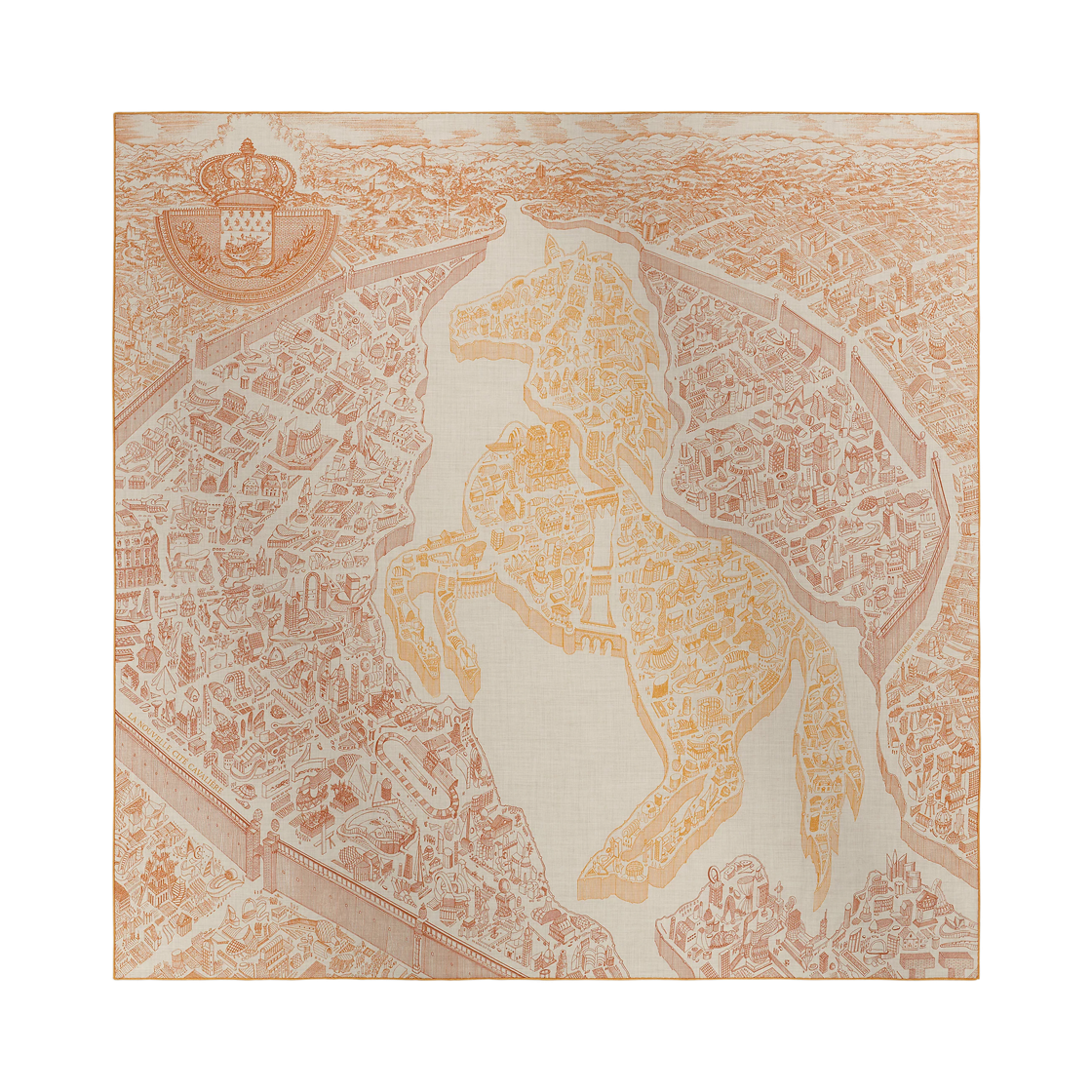 H244273S19 (W) Hermes La Nouvelle Cite Cavaliere Shawl 140 Cashmere Silk & Naturel Ocre Cuir
