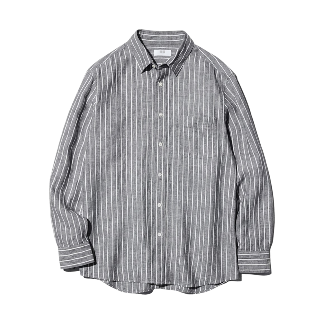 485689-08 Uniqlo Premium Linen Striped Shirt Dark Gray
