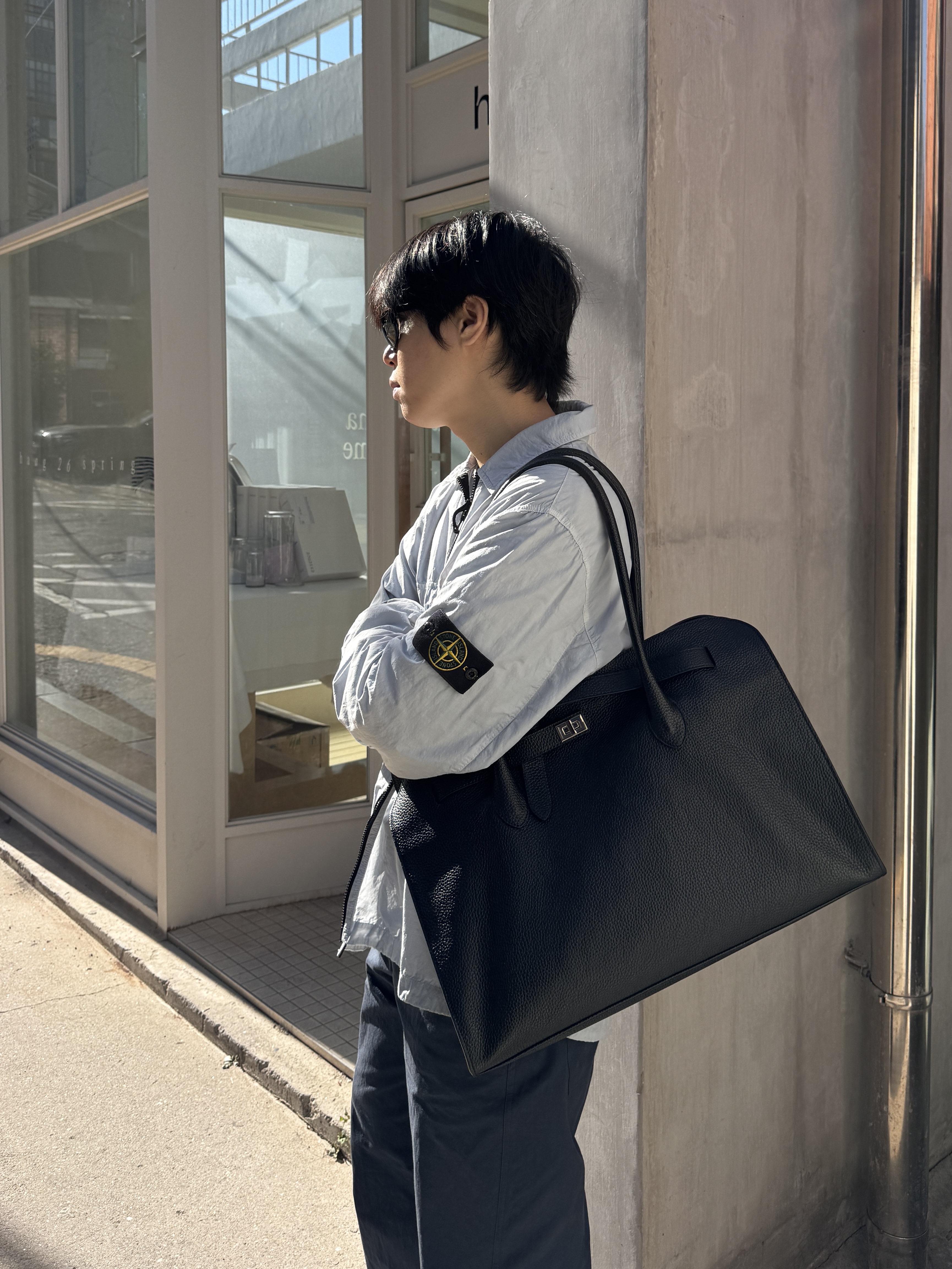 Ray-Ban Balorama Polished Black Frame G-15 Green Polarized Lense High Bridge Fit, Stone Island 114WN T.CO+OLD Overshirt Ice - 22SS 착용 스타일