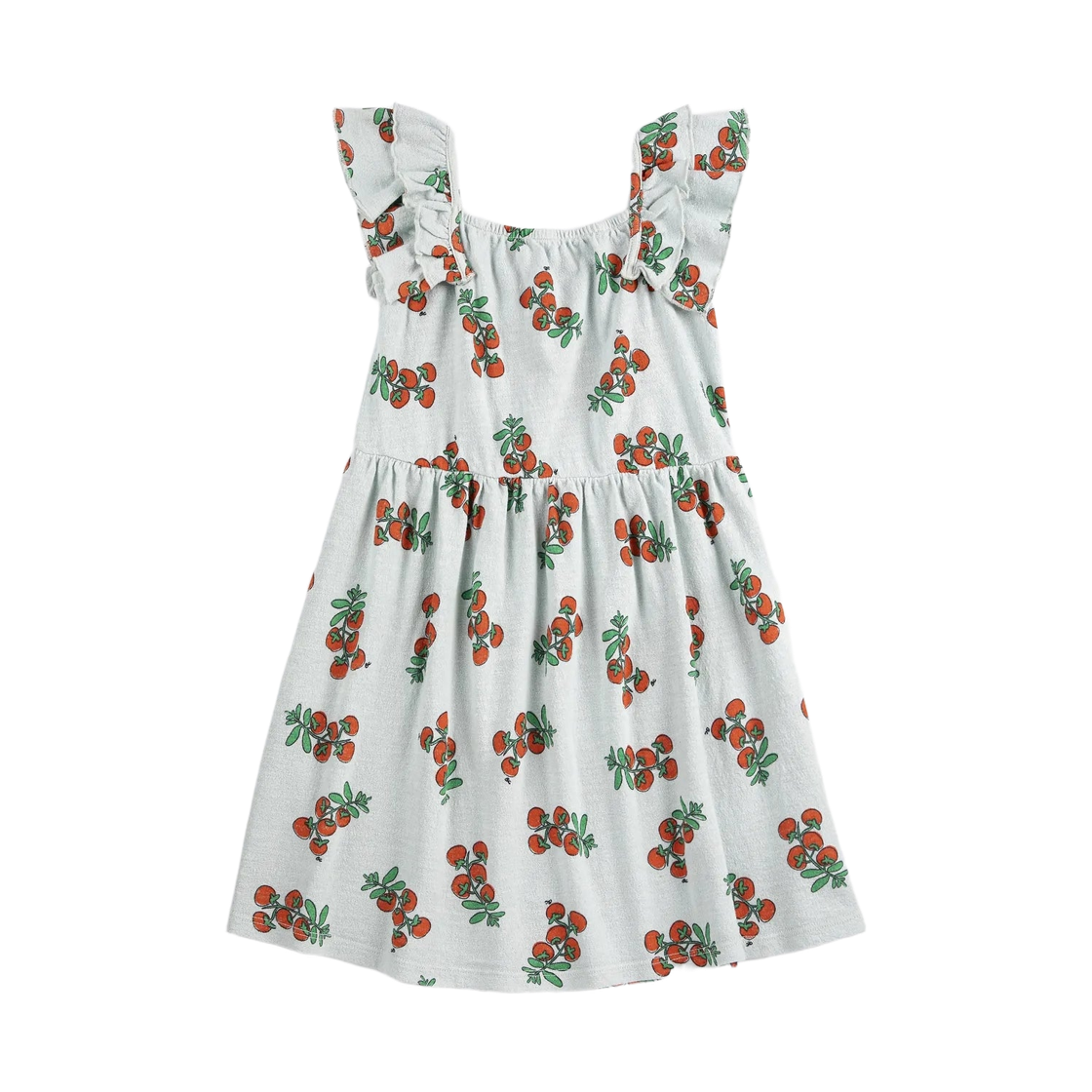 (키즈) 보보쇼즈 쥬시 토마토 올 오버 러플 드레스 라이트 블루((Kids) Bobo Choses Juicy Tomatoes All Over Ruffled Dress Light Blue) - 1