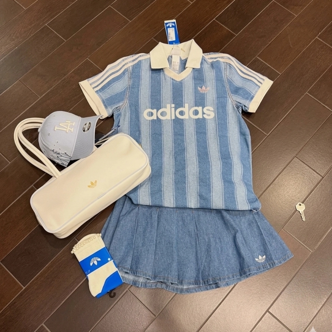 (W) Adidas Originals Denim Football Jersey Indigo Denim - KR Sizing 착용 스타일 - 2