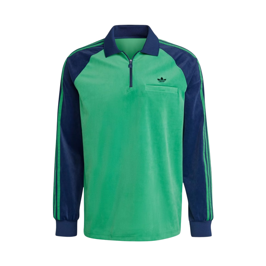 JN5981 Adidas Originals 70s Velour Polo Green Night Indigo - KR Sizing