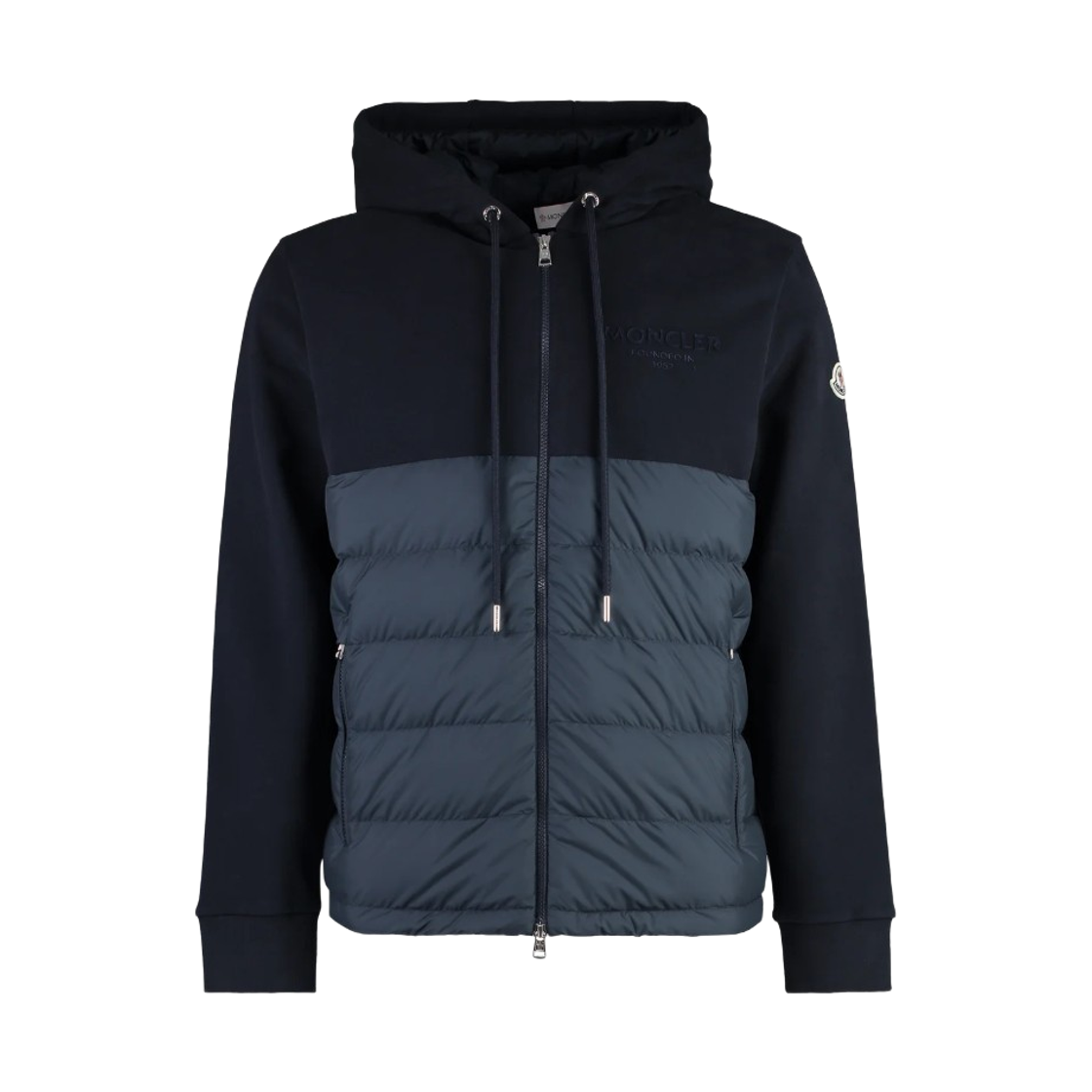 J1-091-8G00013-89AE5-778 Moncler Logo Embroidered Padded Hoodie Navy Blue - 24SS