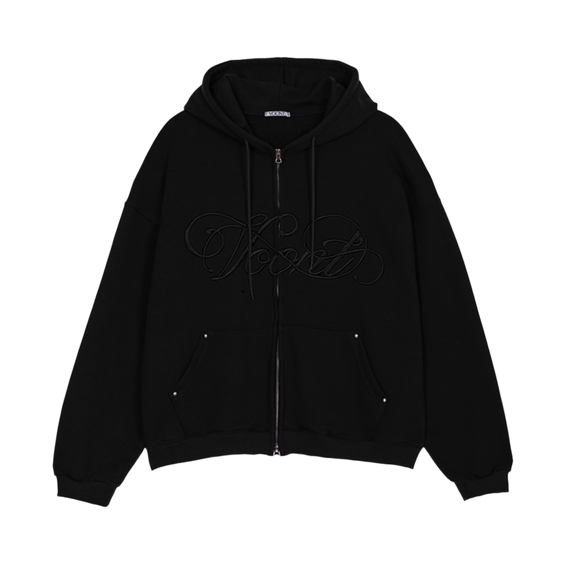 분트 레터링 엠브로이더리 후드집업 블랙(VOONT Lettering Embroidery Zip-up (BLACK)) - 1