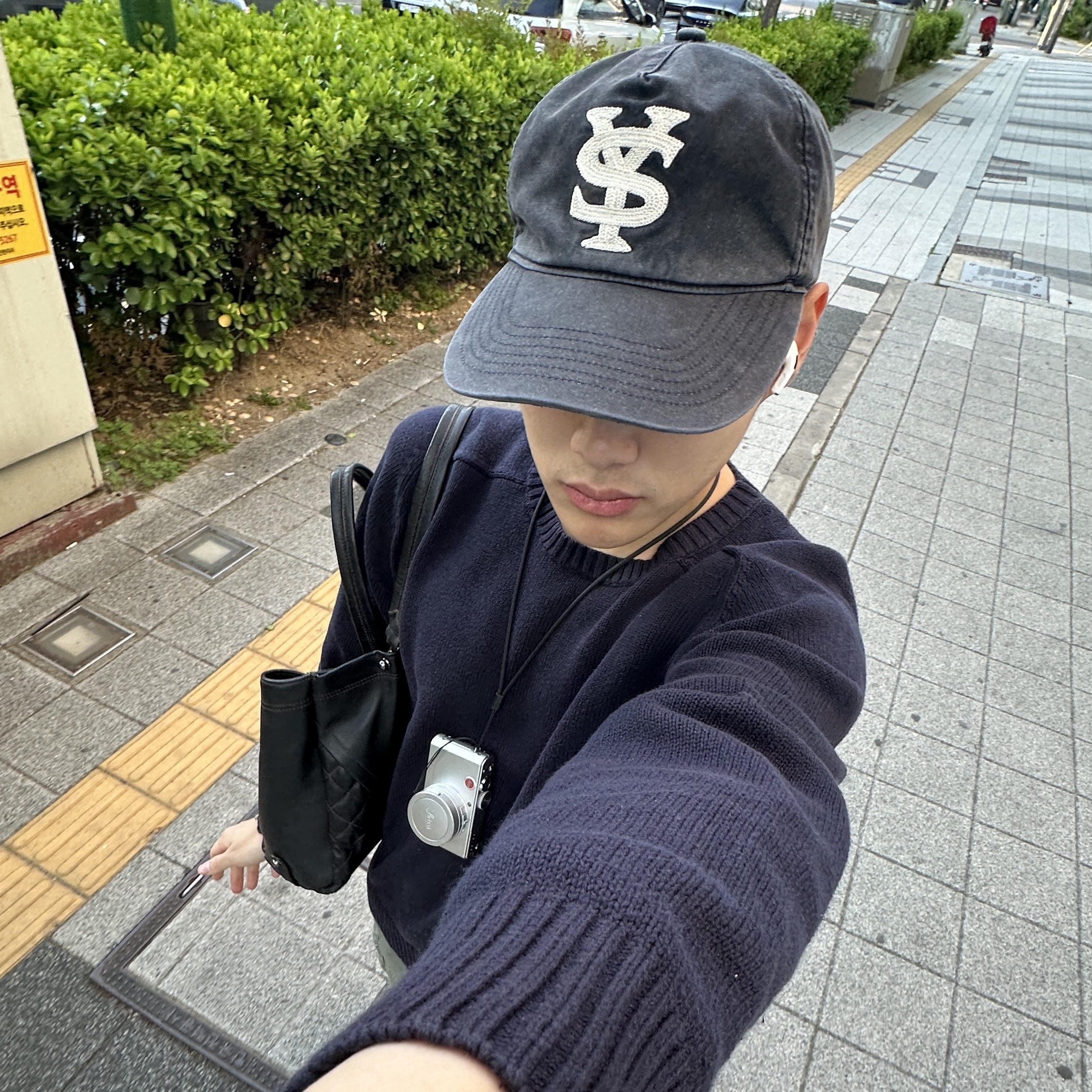Sunday Ceremony Sy Logo 5 Panel Cotton Cap - Navy, TOWTOW.ARCHIVE Peacemark Symbol Black 착용 스타일 - 2