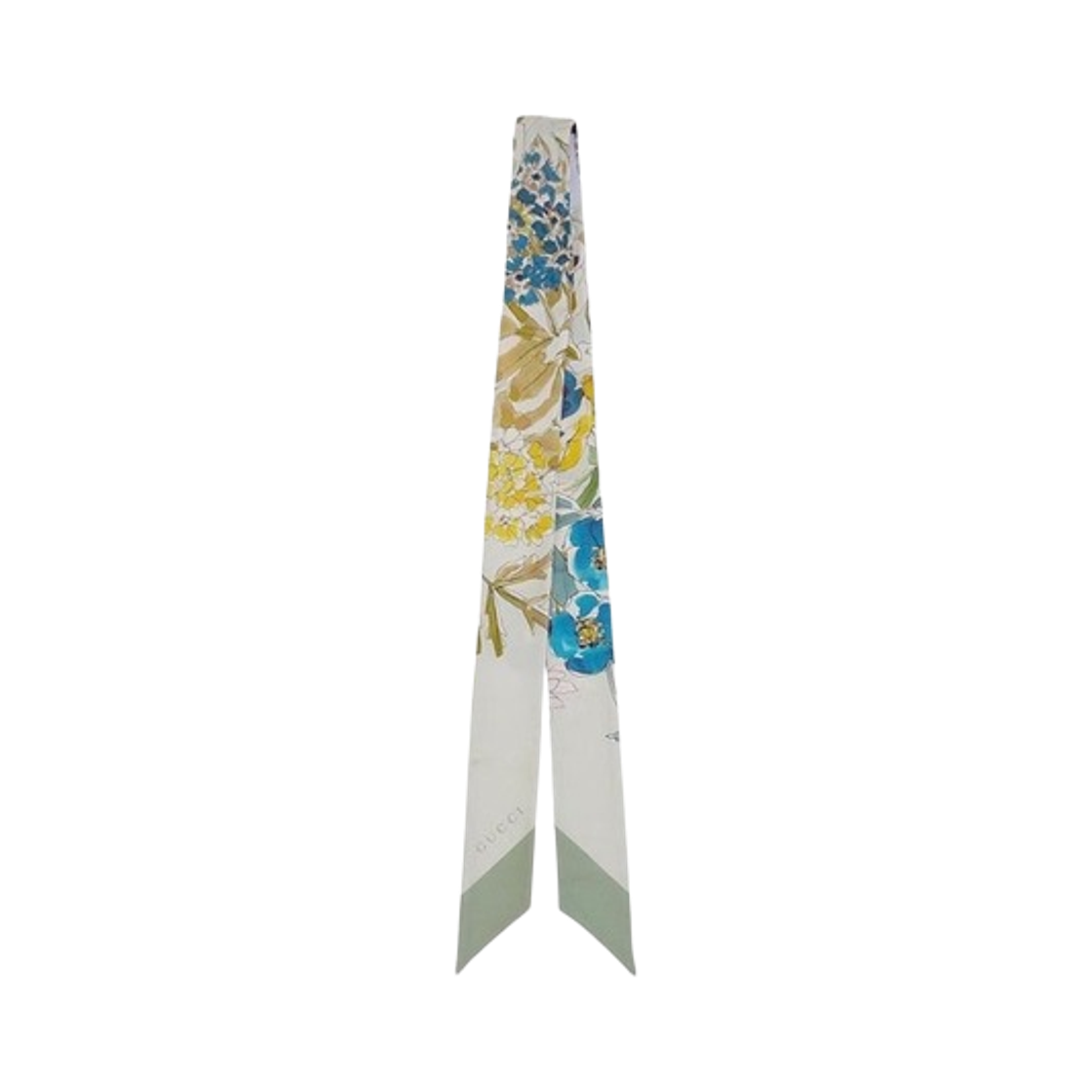 831626-3G001-3967 (W) Gucci Printed Silk Twill Neck Bow Aqua Light Green
