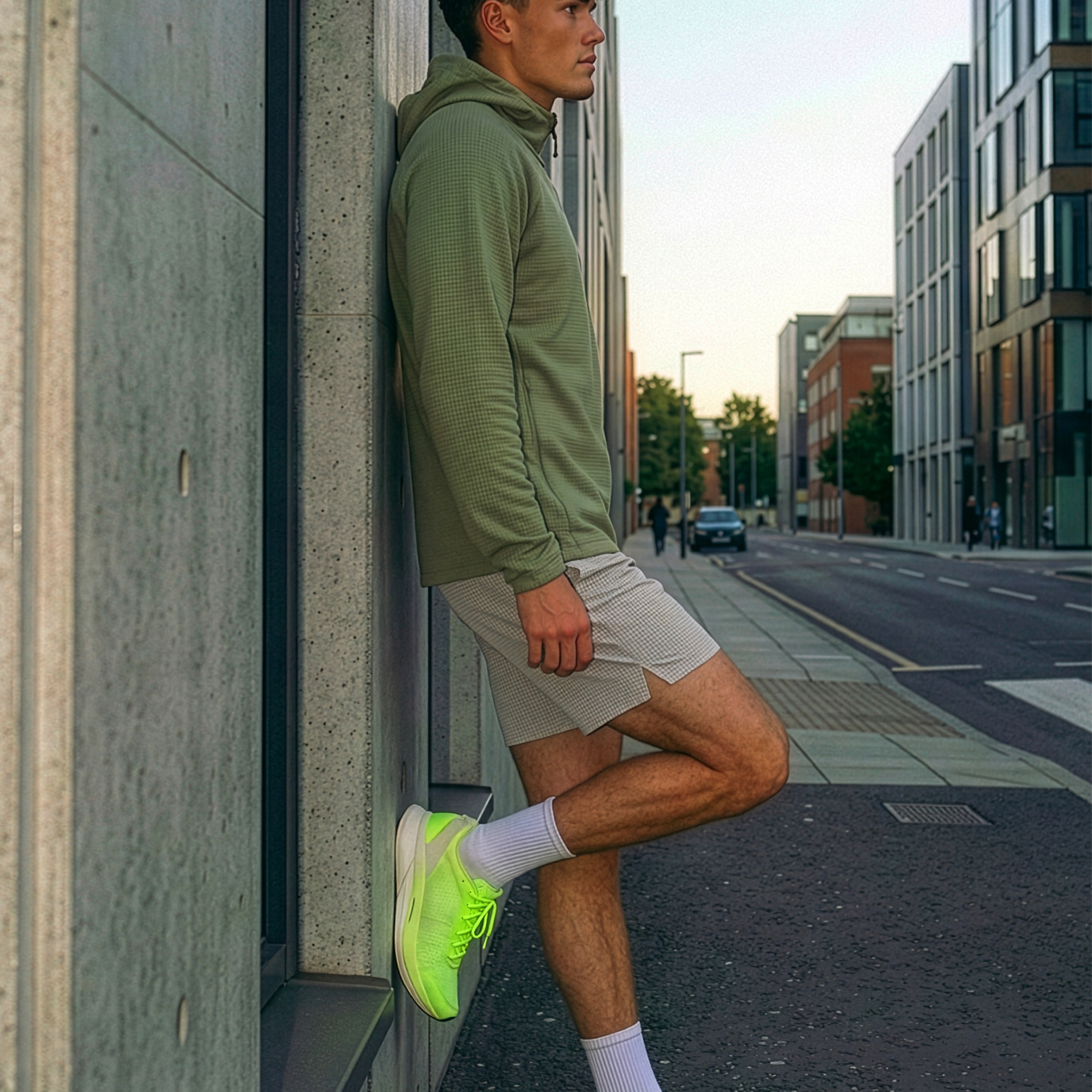 FCMM SPORT Comfort Waffle Hood Zip-Up Jacket Sage Green 착용 스타일 - 2