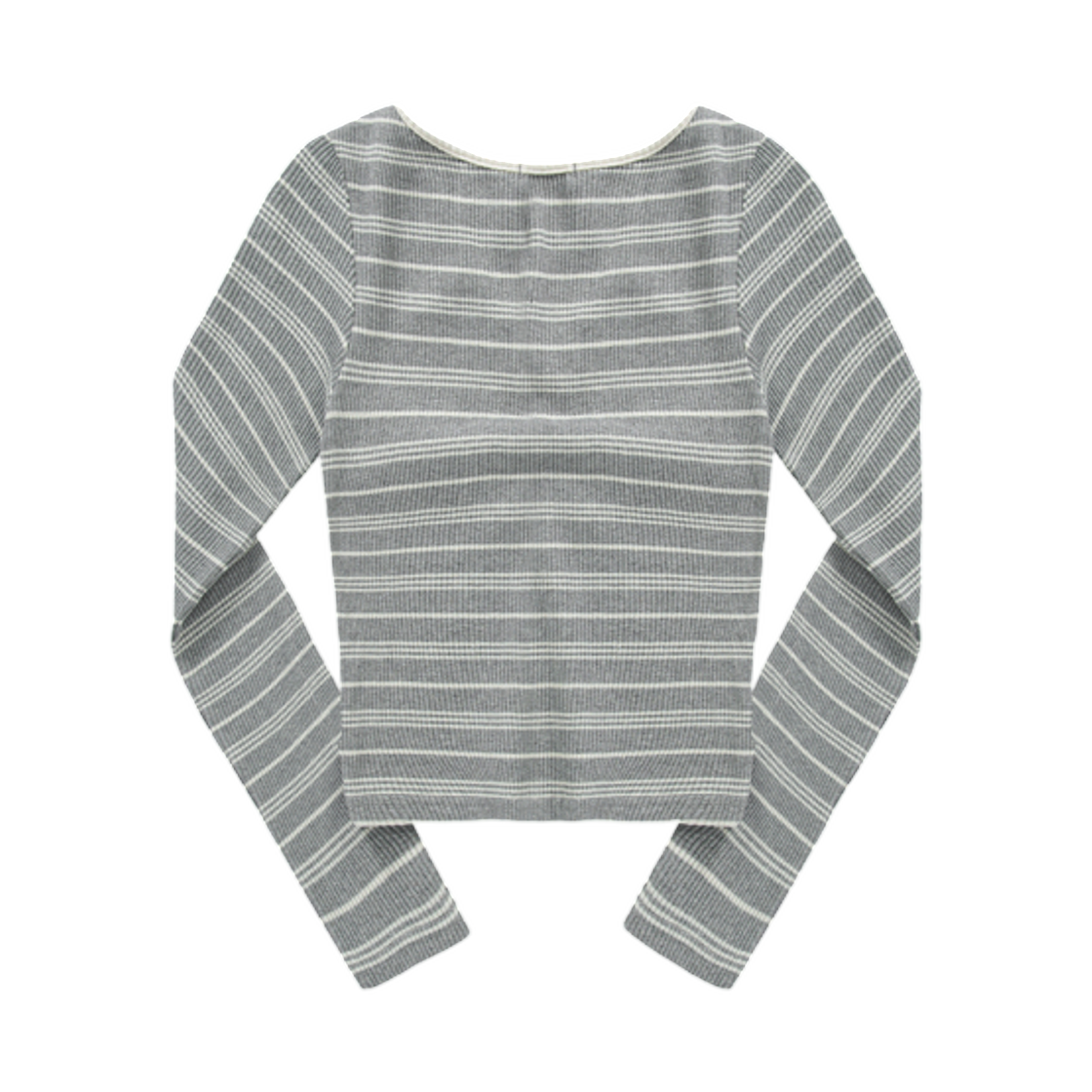 (W) 애즈온 발렌타인 스트라이프 셔링 티셔츠 그레이((W) Ason Bumble Stripe Shirring T-Shirt Gray) - 2