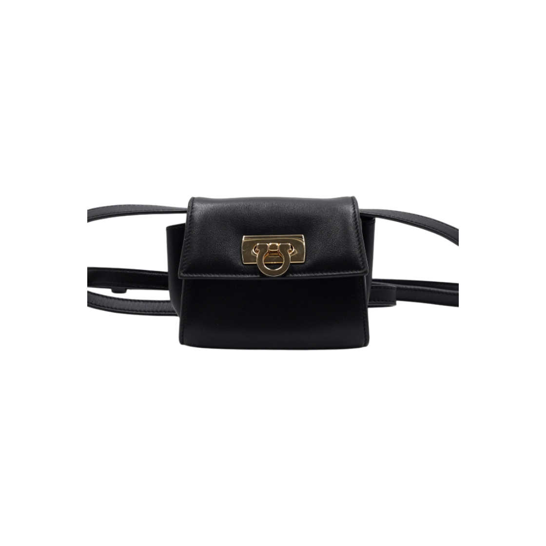 ITF8RQ6UEEU6 Ferragamo 22 0617 Black Leather Gold-tone Gancini Mini Shoulder & Crossbody Bag