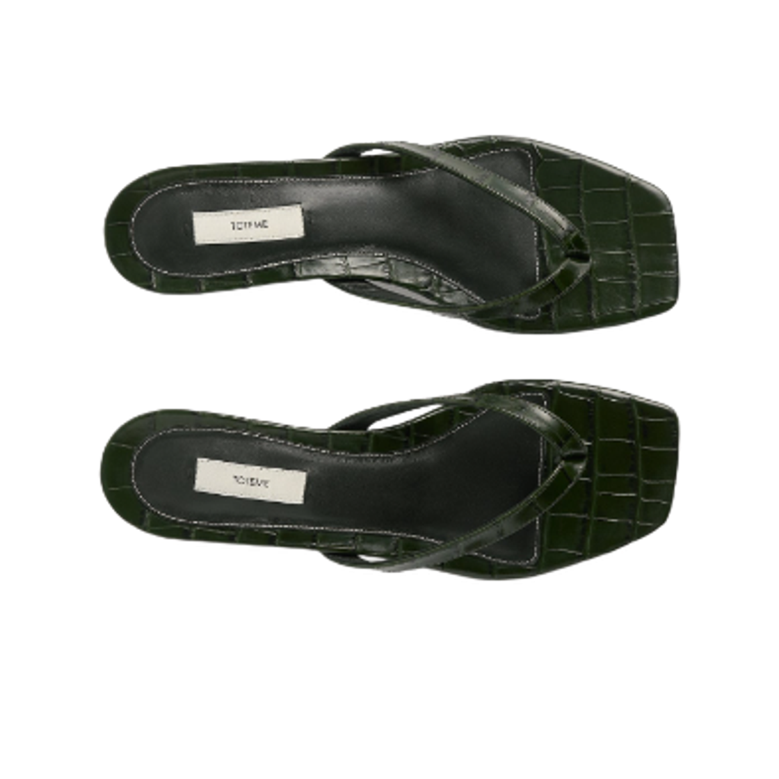 (W) 토템 크로코 엠보스드 힐 플립 플랍 다크 그린((W) Toteme Croco Embossed Heeled Flip Flops Dark Green) - 2