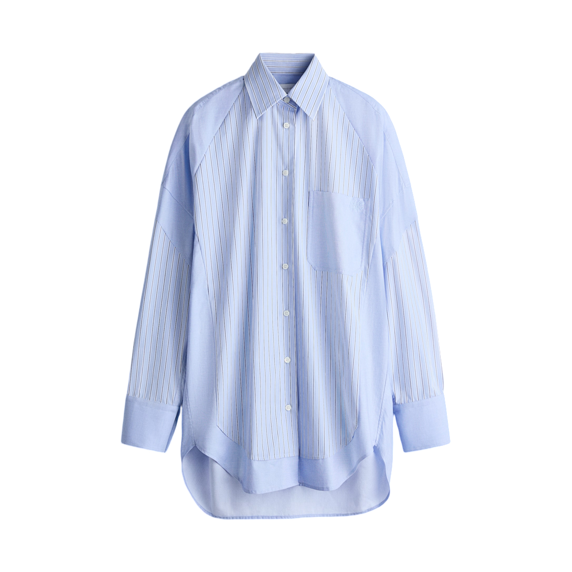 (W) 에이치앤엠 x 스텔라 맥카트니 오버사이즈 패널 포플린 셔츠 블루 스트라이프((W) H&M x Stella McCartney Oversized Paneled Poplin Shirt Blue Striped)